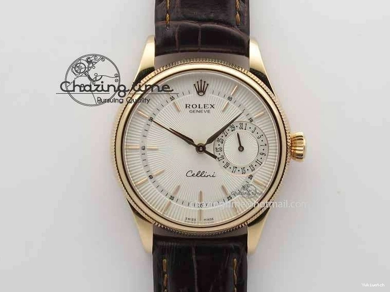 Dial White Stick Brown Best Leather A3165 Strap VF Date Cellini Edition Markers On RG 0910